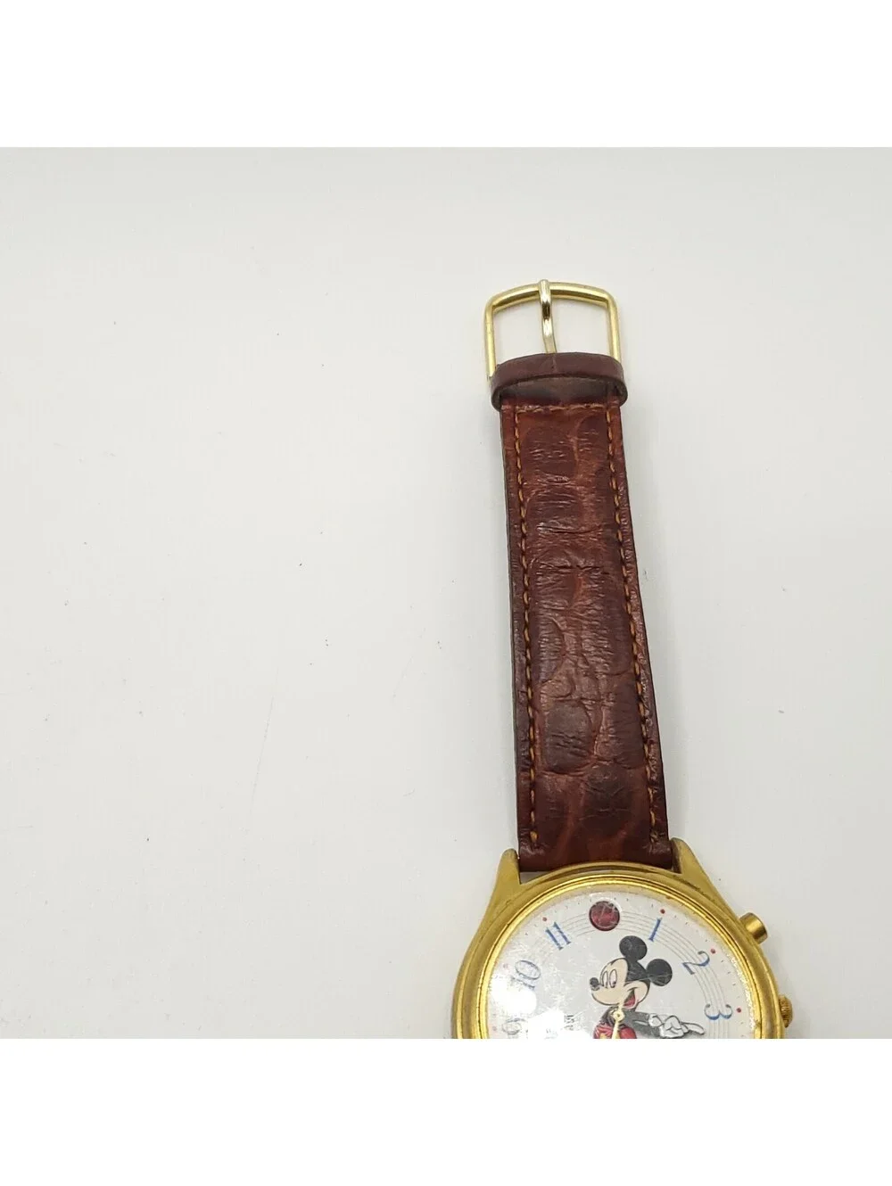 Vintage Lorus Mens Watch 36mm Mickey Mouse Musical Leather V52F-0A10 New Battery